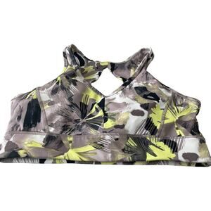 CALVIN KLEIN RACERBACK PADDED SPORTS BRA, WOMENS, XL YELLOW TAN ABSTRACT PATTERN